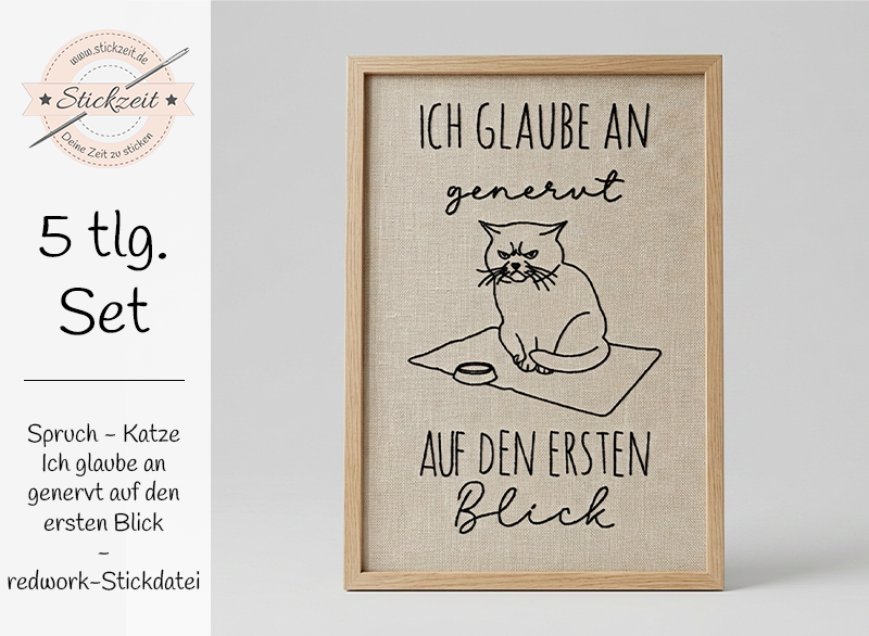 Ich glaube an genervt auf den ersten Blick Spruch - redwork Stickdatei
